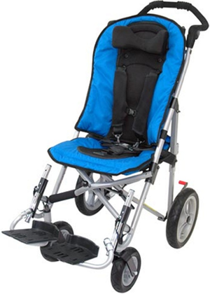Convaid EZ Rider Pediatric Wheelchair Stroller|Upholstery Options|Folded Frame|Optional H-Harness|Optional Canopy|Optional Tray|Optional Headrest Extension|Upholstery Color Options|Textilene Upholstery Color Options