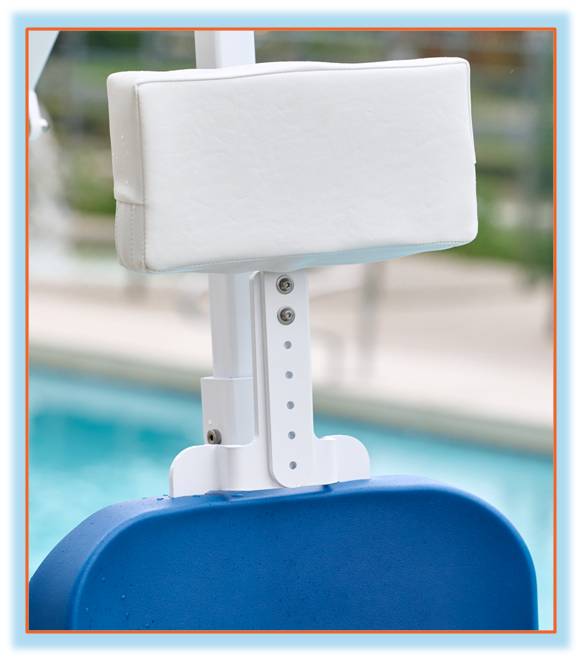 Aqua Creek Portable Pro Pool Lift 2 in Blue|Aqua Creek Portable Pro Pool Lift 2 in blue|Aqua Creek Portable Pro Pool Lift 2 in Gray|Aqua Creek Portable Pro Pool Lift 2 in Tan|Optional Head Rest - front view|Optional Head Rest - back view|Cover  3 color choices, Blue, gray and tan|Optional Cycle Attachment|Optional Cycle Attachment