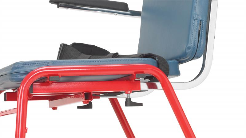 Seat is height and depth adjustable with the turn of easy to access knobs