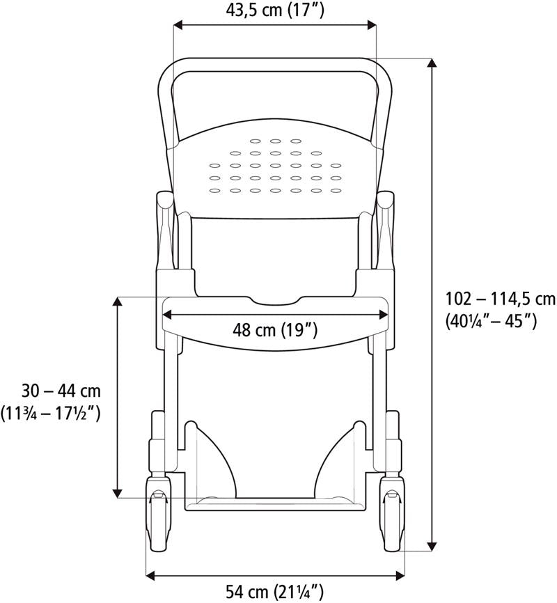 Front and Back Measurements for the Adjustable Clean Chair