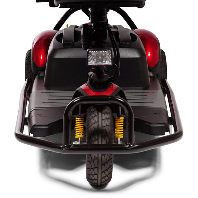 Front view of Golden Buzzaround Bumper Kit on 3-Wheel scooter|Golden Buzzaround Bumper Kit on 3-Wheel scooter|Golden Buzzaround Bumper Kit on 4-Wheel scooter|Back view of the Golden Buzzaround Bumper Kit|Use the Golden Buzzaround Bumper Kit to stand your scooter up