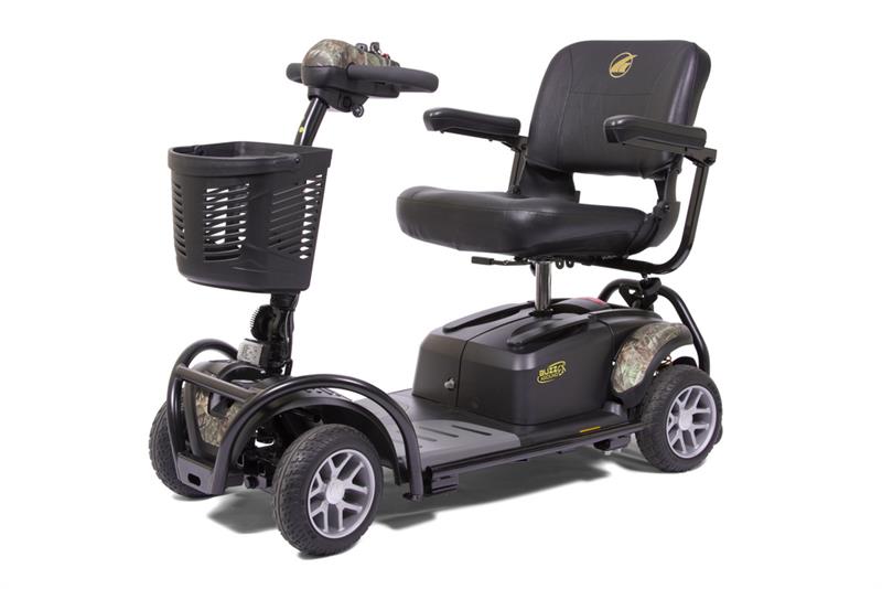 Front view of Golden Buzzaround Bumper Kit on 3-Wheel scooter|Golden Buzzaround Bumper Kit on 3-Wheel scooter|Golden Buzzaround Bumper Kit on 4-Wheel scooter|Back view of the Golden Buzzaround Bumper Kit|Use the Golden Buzzaround Bumper Kit to stand your scooter up