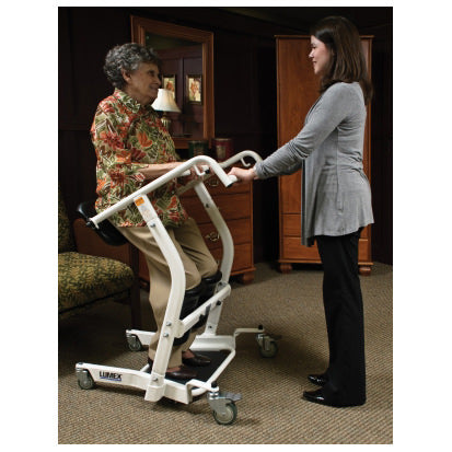 Lumex Stand Assist Patient Transport|Lumex Stand Assist Patient Transport Side View|Lumex Stand Assist Patient Transport Arms swung out|Lumex Stand Assist Patient Transport Sit to Stand with Patient|Lumex Stand Assist Patient Transport Patient standing