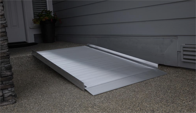 Gateway 3G Solid Surface Portable Ramp without handrails|EZ Access Gateway 3G Solid Surface Portable Ramp with opt two-line handrail|Gateway 3G Solid Surface Portable Ramp with opt vertical picket handrails|Non-slip surface with durable grip for several mobility devices