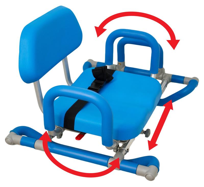 Hydroslide Sliding Bath Chair swivels allowing user to enter a tub in a seated position.