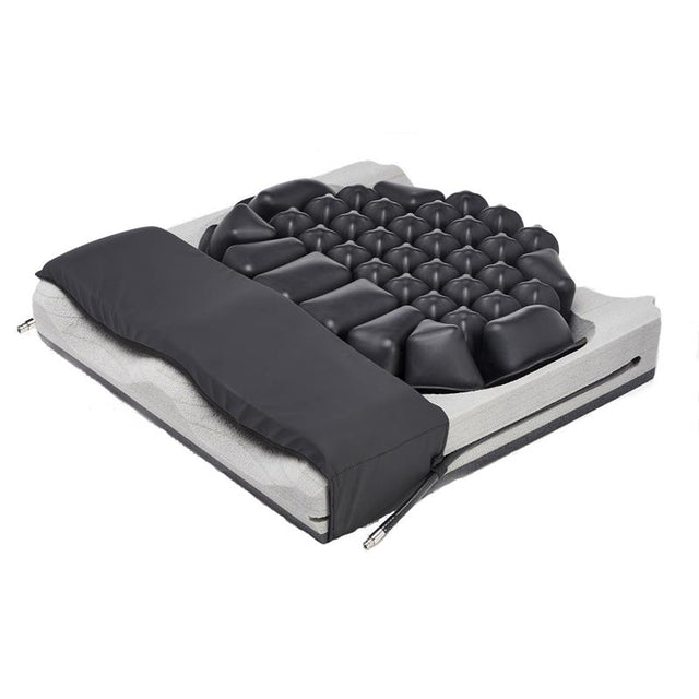 ROHO Hybrid Elite Dual Compartment Cushion Cushion without cover|ROHO Hybrid Elite Dual Compartment Cushion Cushion With cover|Optional Roho Contour Base prevents hammocking in sling seats|Privacy Shield is optional and washable|Planar Solid Seat Insert creates a stable surface for transfers