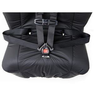 Inspired By Drive Spirit Spica Car Seat with Positioning Wedges|Side view of Spica car seat without positioning wedges|Inspired By Drive Spirit Spica Car Seat without Positioning wedges|Closeup of two positioning wedges for Spica Car Seat by Inspired by Drive|Closeup of buckle closure for Spica Car Seat|Two memory foam positioning wedges come standard with Spica Car seat|Memory Foam padding throughout entire Spica Car Seat by Inspired By Drive