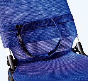Optional, adjustable torso belt uses Velcro and buckle to keep users safe