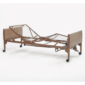 The Invacare Semi-Electric Bed provides motorized positioning of upper body, knees, manual bed height adjustment.|Optional Invacare Economy Foam Mattress|Optional Invacare Innerspring Mattress|Invacare Semi-Electric Hospital Bed with Bedding for home use