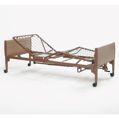 The Invacare Semi-Electric Bed provides motorized positioning of upper body, knees, manual bed height adjustment.|Optional Invacare Economy Foam Mattress|Optional Invacare Innerspring Mattress|Invacare Semi-Electric Hospital Bed with Bedding for home use
