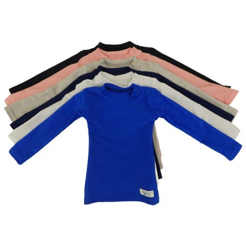 Kozie Clothes Baby Long Sleeve Plain And Simple Kozie Compression Shirt|Snaps at shoulder make overhead dressing easier|Baby wearing Long Sleeve Plain And Simple Kozie Compression Shirt