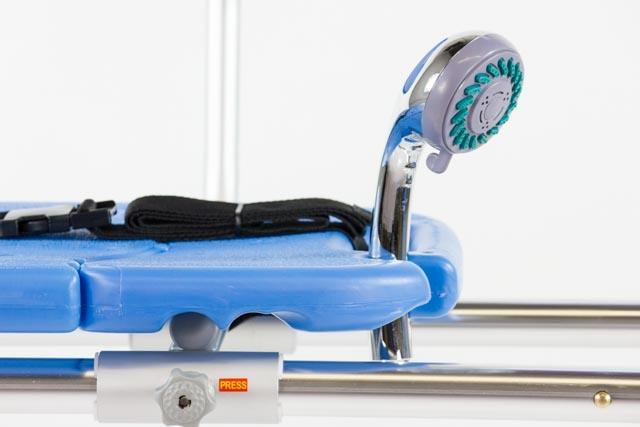Convenient handheld shower holder on seat makes showering easier