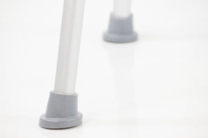Rubber tips on legs keep seat firmly in place in shower and on solid ground
