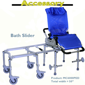 Bath slider accessory for special needs pediatric bathing with Snug Seat Manatee.