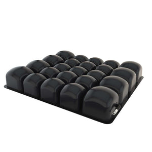 Roho Mosaic Cushion without cover shows individual air bladders|Roho Mosaic Cushion with half cover shows that cover can be easily removed|Roho Mosaic Cushion with 2-way stretch cover. Breathable and lightweight