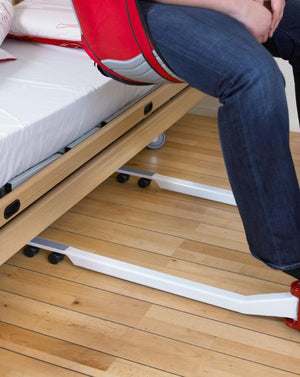 Low base slides under beds with ease