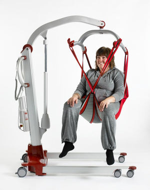 Molift Mover 300 Patient Lift as a Gait Trainer|Mover 300 lifting patient over bed|Molift Mover 300 Patient Lift N15050 With Free Shipping!|Four point spreader bar with patient on Mover 300|Four point spreader bar with patient on Mover 300 back view|Molift Mover 300 Patient Lift|Quick release spreader bar makes assembly and disassembly easy|Choose between two or four point spreader bar|Manual emergency lowering handle