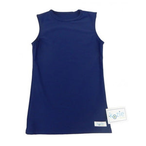Kozie Clothes Simply Sleeveless Sensory Compression Shirt|Simply Sleeveless Sensory Compression Shirt in Navy|Simply Sleeveless Sensory Compression Shirt in White|Simply Sleeveless Sensory Compression Shirt in Black|Simply Sleeveless Sensory Compression Shirt in Steel Gray|Simply Sleeveless Sensory Compression Shirt in Blush Pink|Little girl wearing Black Simply Sleeveless Sensory Compression Shirt|Kozie Clothes Compression Shirt Size Chart