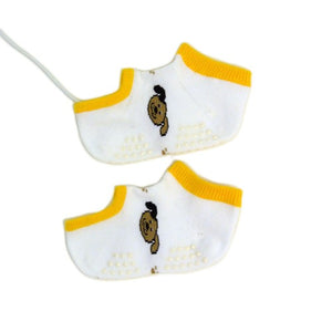 Medical K.Sock with dog pattern being worn|Plain white and yellow Medical K.Sock by Kozie Clothes|Medical K.Sock with dog pattern