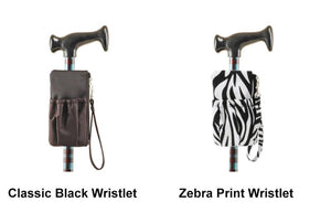 Optional Wristlets (shown on cane) fasten easily to frame