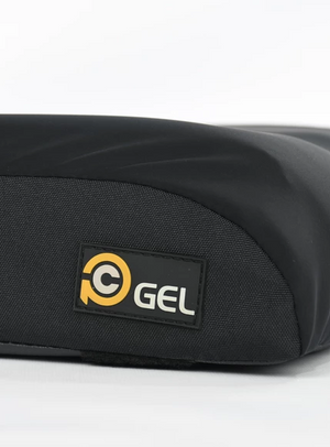Precision Comfort Gel Cushion |Exploded view if different layers in PC Gel|PC Gel Shown on an Avid Vector powerchair|Label view of PC Gel|PC Gel Pictured on a Vision Sport