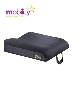 Precision Comfort Gel Cushion |Exploded view if different layers in PC Gel|PC Gel Shown on an Avid Vector powerchair|Label view of PC Gel|PC Gel Pictured on a Vision Sport