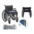 Protekt Alternating Pressure Seat Relief Cushion by Proactive Medical|Alternating air pressure cushion pictured on chair|Pump on Wheelchair Back|Cushion and Pump|Pump Functions|Non-slip bottom allows cushion to stay in place on wheelchair seats|4 Alternating air bladders provide continuous air pressure|Visco Polymer Memory Foam top layer is comfortable and reduces pressure|Foam is soft and contours each individual user|Package Contents|Plug