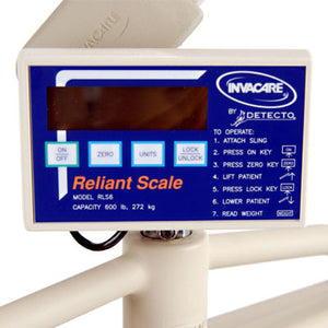 Reliant 600 Heavy-Duty Power Lift with Low Base, Battery powered full body patient lift with a 600 lb weight capacity and low base height|Heavy Duty Full Body Mesh Sling - XXL|Heavy Duty Full Body Mesh Sling with Commode Opening - XXL|Optional Invacare Reliant Digital Scale support up to 600 pounds