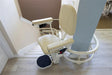 Helix Stair lift is custom made |Stair lift is custom fit to your unique staircase|Plush seat with flip up arms and wide, non-slip footrest|Great for spiral, 90 degree, or 180 degree staircases|Add accessibility to several flights of stairs with the Helix|Several finishes are available for the smooth glide rail|Seat easily folds to create more space on stairways|Curved stair lift can be used indoor or outdoor|Seat folds tight and compact|