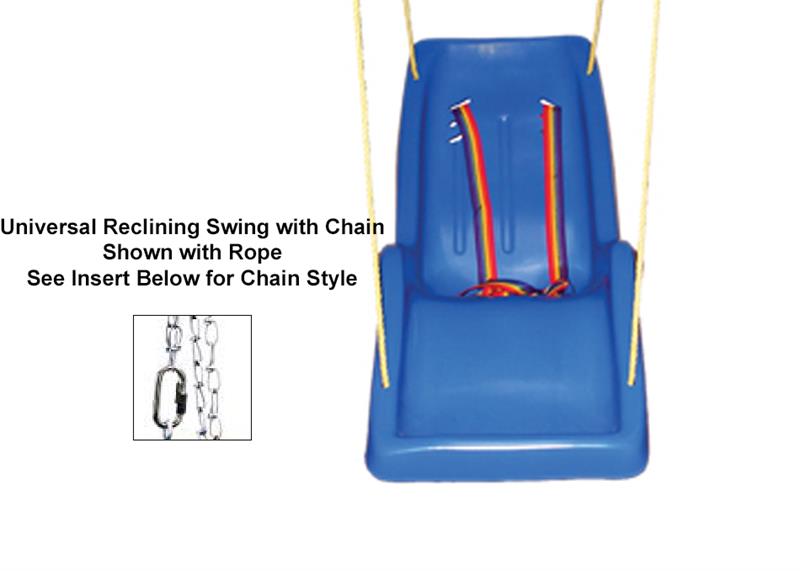 |Universal Reclining Swing Seat with Chain side view shows full support|Skillbuilders Universal Reclining Swing Seat with Chain