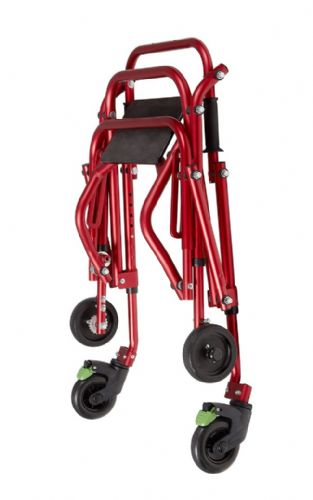 Klip 4-Wheel Walker Red with Seat folded for storage