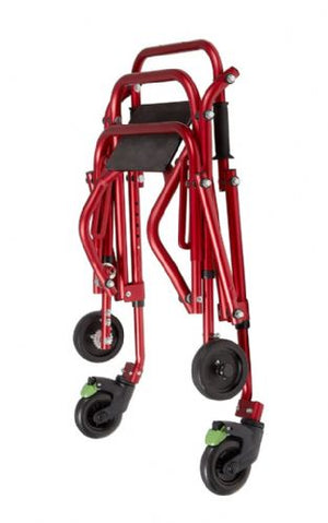 Klip 4-Wheel Walker Red with Seat folded for storage