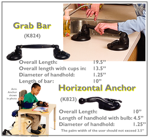 Specs for the Grab Bar, which can be used to grip with both hands at once, and a Horizontal Anchor for grasping with
