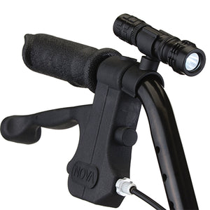 Optional rotating flashlight is on a 360 degree swivel
