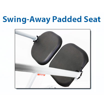 Span America F450T Standing Transfer Aid|Swing away padded seat for ease of transfer|Non-slip footplate keeps patients firmly in place while transferring|Shin pads are contoured and comfortable for each user|Optional Floor Lift Support Strap