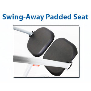 Span America F450T Standing Transfer Aid|Swing away padded seat for ease of transfer|Non-slip footplate keeps patients firmly in place while transferring|Shin pads are contoured and comfortable for each user|Optional Floor Lift Support Strap