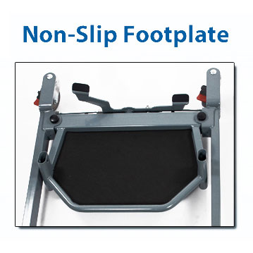 Span America F450T Standing Transfer Aid|Swing away padded seat for ease of transfer|Non-slip footplate keeps patients firmly in place while transferring|Shin pads are contoured and comfortable for each user|Optional Floor Lift Support Strap