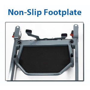 Span America F450T Standing Transfer Aid|Swing away padded seat for ease of transfer|Non-slip footplate keeps patients firmly in place while transferring|Shin pads are contoured and comfortable for each user|Optional Floor Lift Support Strap