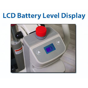Span America F500S Powered Sit-To-Stand Patient Lift|Contoured knee pad for Span America F500S Powered Sit-To-Stand Patient Lift|Easy to read battery LCD display|2-Button hand held Pendant is easy to use|Low underbed clearance is great for short beds|Optional Sit to Stand Sling