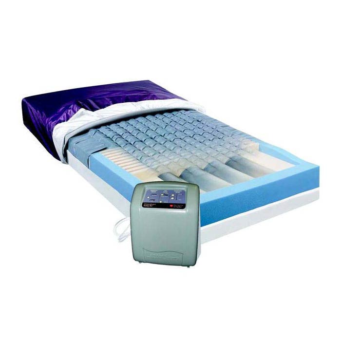 |PressureGuard Easy Air therapy mattress for pressure reduction|PressureGuard Easy Air therapy mattress Geo-Matt foam topper and heel slope|PressureGuard Easy Air therapy mattress design|PressureGuard Easy Air therapy mattress Safety Edge design|Span America Easy Air Low air  diffusion design for low air loss.