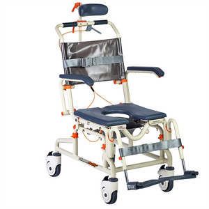 Roll-In Buddy with Tilt by Showerbuddy with optional headrest|Roll-In Buddy with Tilt by Showerbuddy - Adjustable Tilt with optional headrest|Roll-In Buddy with Tilt by Showerbuddy - Front View with optional headrest|Roll-In Buddy with Tilt by Showerbuddy - Dimensions|Optional Soft Headrest assembly kit|Star Seat Cushion - inflatable|Solid Seat Cushion Overlay