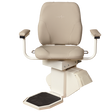 Harmar Heavy Duty Pinnacle Premium Stair Lift rotated 85 degrees|Large footrest folds up to make room on stairway|Every Pinnacle comes with two remotes|Heavy Duty lift with plush seat, straight rail and retractable belt|How to measure for your new stair lift. Please consult a home mod expert.