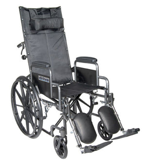 Silver Sport Reclining Wheelchair with Detachable Desk Length Arms - Vinyl|Silver Sport Reclining Wheelchair with Detachable Desk Length Arms - Nylon