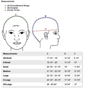 Danmar Hard Shell Helmet with Faceguard - Measurements