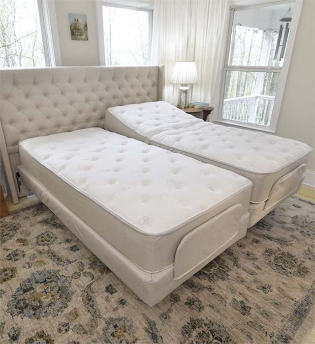 Flex-a-Bed Premier Full Adjustable Bed|Flex-a-Bed Premier Full Adjustable Bed - Easily Attaches to Existing Headbo|Flex-a-Bed Premier Full Adjustable Bed|Visco Core, Memory Foam Mattress|Low Profile 4" high density foam mattress, lowers bed 6"|Deluxe Innerspring Mattress available in Soft, Medium and Firm|Latex core laminated to a polyurethane foam mattress|Innerspring Combo -Visco Memory Foam and Coil Combo Mattress|Plush, quilted cover has tapered edges and a non-slip bottom