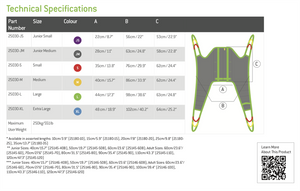 Sit Sling by Human Care Side View|Sit Sling by Human Care Back View|Sit Sling by Human Care Front Crossing View|Sit Sling by Human Care Size and Color Chart