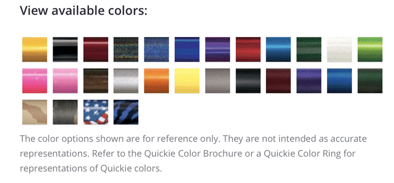 Zone Rigid Wheelchair Color Selection Chart