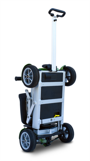 Gypsy Folding Scooter by EV Rider in Gypsy Red|Gypsy Red Gypsy scooter folded flat|Ocean Blue Gypsy scooter standing upright for ease of storage in a closet|Handle can be folded down on Gypsy scooter while stood upright|Gypsy scooter in Pearl Green|Gypsy scooter in Ocean Blue|Gypsy scooter in Pearl Green folded flat with handle flat down|Optional Electric Horn with 3 sounds|Optional deluxe cup holder|Optional  deluxe Tiller bag|Optional Tiller and Seat Cover set ( 2pc)