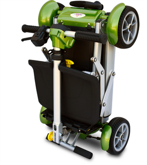 Gypsy Folding Scooter by EV Rider in Gypsy Red|Gypsy Red Gypsy scooter folded flat|Ocean Blue Gypsy scooter standing upright for ease of storage in a closet|Handle can be folded down on Gypsy scooter while stood upright|Gypsy scooter in Pearl Green|Gypsy scooter in Ocean Blue|Gypsy scooter in Pearl Green folded flat with handle flat down|Optional Electric Horn with 3 sounds|Optional deluxe cup holder|Optional  deluxe Tiller bag|Optional Tiller and Seat Cover set ( 2pc)