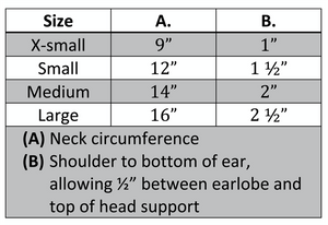 Danmar Hensinger Head Support with High Back, high back offers offer more occipital supportDanmar Hensinger Head Support, helps in maintaining mid-line head positioning of your child and also improves breathing, swallowing, feeding and social interaction.|Danmar Hensinger Head Support with High Back - Sizing|Danmar Hensinger Head Support with High Back - Colors